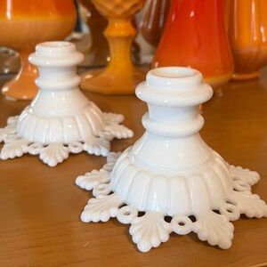 Vintage MCM Westmoreland Milk Glass Candle Stick Holders/ Votive Holder